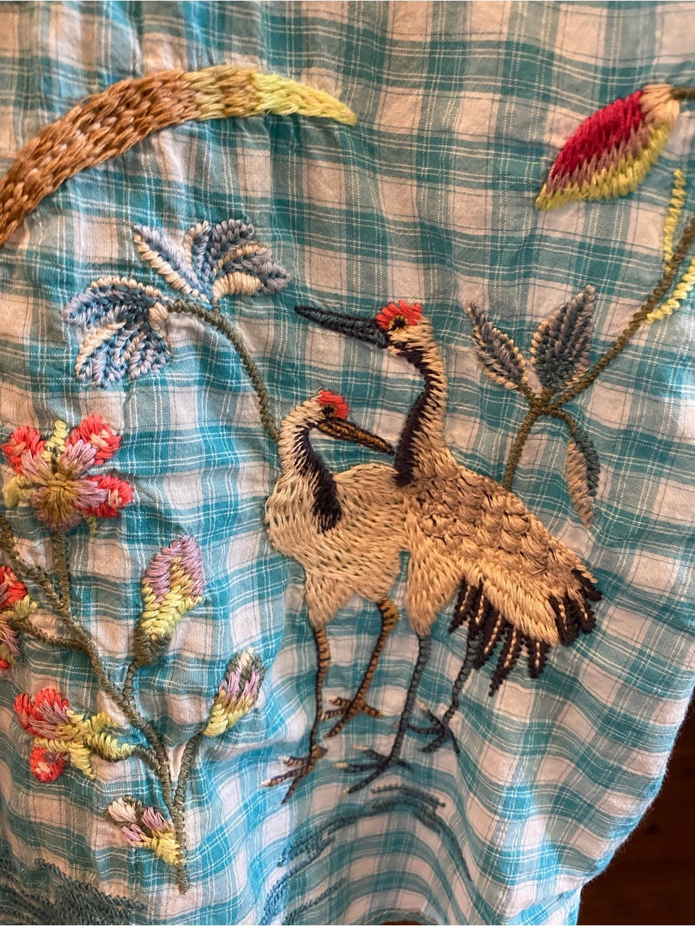 Johnny Was Turquoise Gingham Embroidered Button-Front Blouse , great condition! - Picture 11 of 16